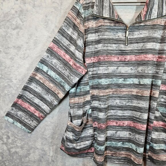 CJ Banks Womens 2X Striped Pullover Tunic Top With Half-Zip Neck Pockets casual - Picture 10 of 15